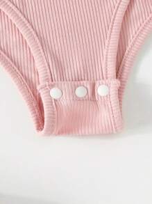 SHEIN Sparklyn Tween Girl Solid Color Knitted Bodysuit, Cute And Sweet Pink Round Neck Casual Style For Spring And Summer Summer Holiday - Pink - View 6