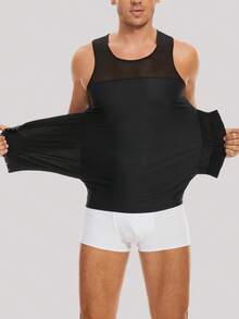 男士網紗拼接運動背心 - 黑色 - 查看 4