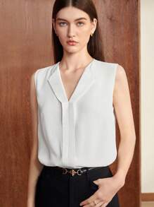 BizChic Solid V-neck Sleeveless Top - White - View 5