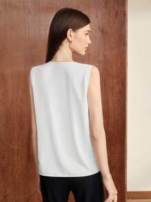 BizChic Solid V-neck Sleeveless Top - White - View 2