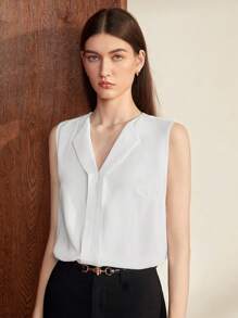 BizChic Solid V-neck Sleeveless Top - White - View 1