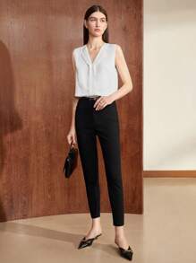 BizChic Solid V-neck Sleeveless Top - White - View 6