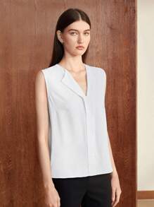 BizChic Solid V-neck Sleeveless Top - White - View 7