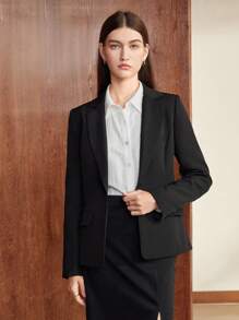 BizChic Women Blazers Tombol Plain Casual - Hitam - View 7