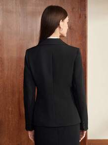 BizChic Women Blazers Tombol Plain Casual - Hitam - View 3