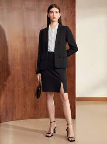 BizChic Women Blazers Tombol Plain Casual - Hitam - View 4