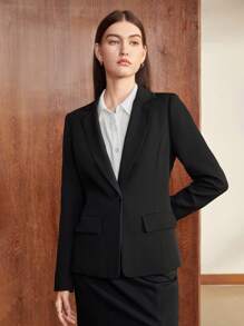 BizChic Women Blazers Tombol Plain Casual - Hitam - View 5
