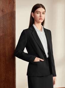 BizChic Women Blazers Tombol Plain Casual - Hitam - View 2