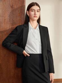 BizChic Women Blazers Tombol Plain Casual - Hitam - View 8