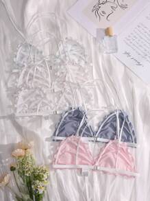 5 件套碎花印花生菜边文胸内衣，可爱 - 彩色 - 查看 2