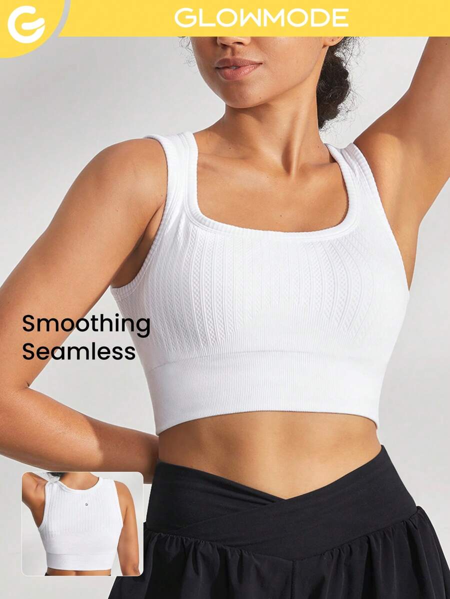 GLOWMODE Seamless Square Neck Sports Bra - White - View 1