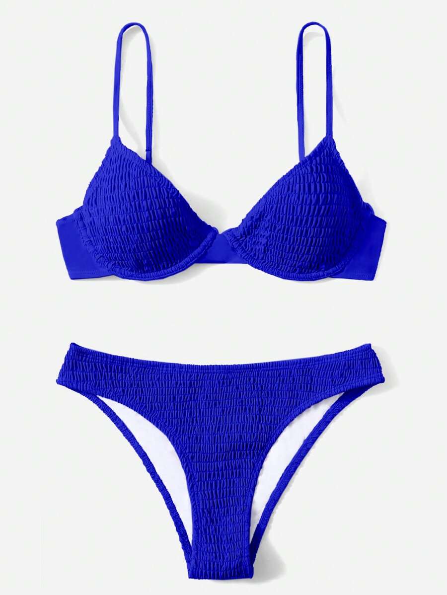 Swim Basics Summer Beach Smocked Underwire Bikini Set