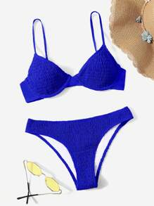 Swim Basics Summer Beach Smocked Underwire Bikini Set