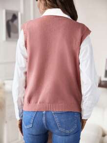 SHEIN LUNE 1入組麻花編織毛衣背心無襯衫 - 粉色 - 查看 2