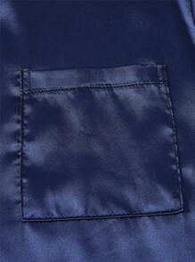 男士素色紐扣細節緞面睡衣套裝 - 藏蓝色 - 查看 6