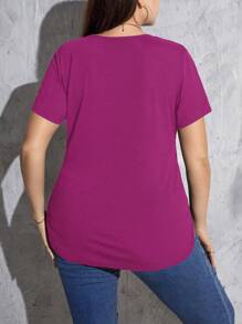 SHEIN Essnce Plus Solid Curved Hem Tee - Hot Pink - View 2