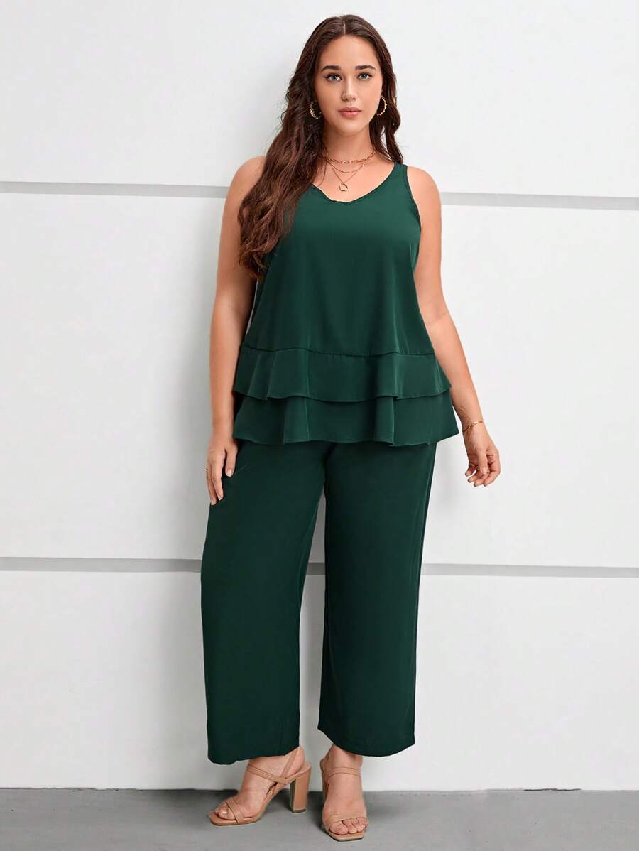 EMERY ROSE Hơn Chất rắn Áo ba lỗ & Quần ống rộng - màu xanh lá - Xem 1