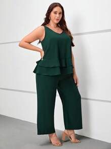 EMERY ROSE Hơn Chất rắn Áo ba lỗ & Quần ống rộng - màu xanh lá - Xem 4