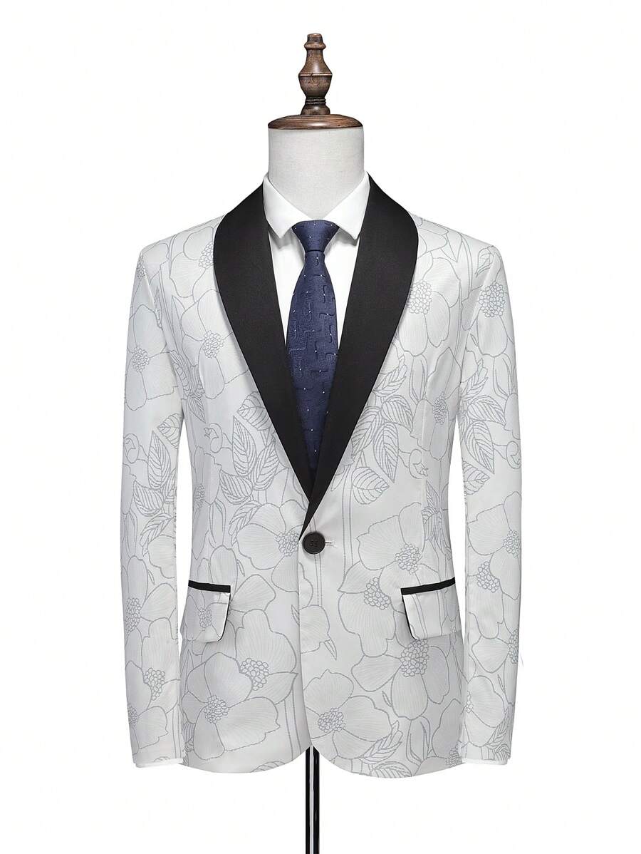 Manfinity AFTRDRK Nam Plus 1 Miếng In hoa Khăn quàng Nút đơn Áo vest - trắng - Xem 1