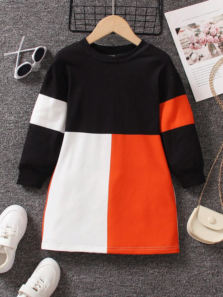 SHEIN Young Girl Color Block Tee Dress - Multicolor - View 1