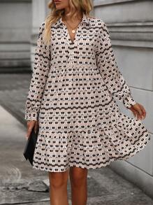 EMERY ROSE Vestido smock con estampado bajo con fruncido - Multicolor - Ver 1