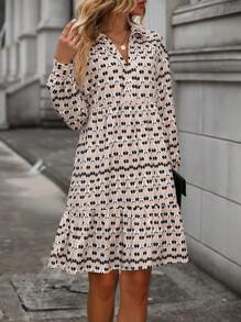 EMERY ROSE Vestido smock con estampado bajo con fruncido - Multicolor - Ver 3