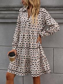 EMERY ROSE Vestido smock con estampado bajo con fruncido - Multicolor - Ver 4