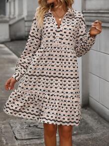 EMERY ROSE Vestido smock con estampado bajo con fruncido - Multicolor - Ver 6