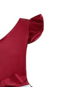 Baby Girl Striped Ruffle Trim Bow Front Gown Dress - Red and White - View 4