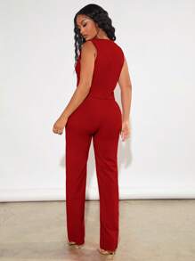 SHEIN SXY Solid Button Front Waistcoat & Pants In Fall/Winter - Red - View 2
