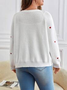 SHEIN Frenchy Hơn Thêu trái tim Tay Raglan Nút phía trước Áo len Mở - trắng - Xem 2