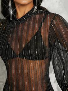 SHEIN Unity Vestido De Cola De Sirena Con Brillo A Rayas - Negro - Ver 5