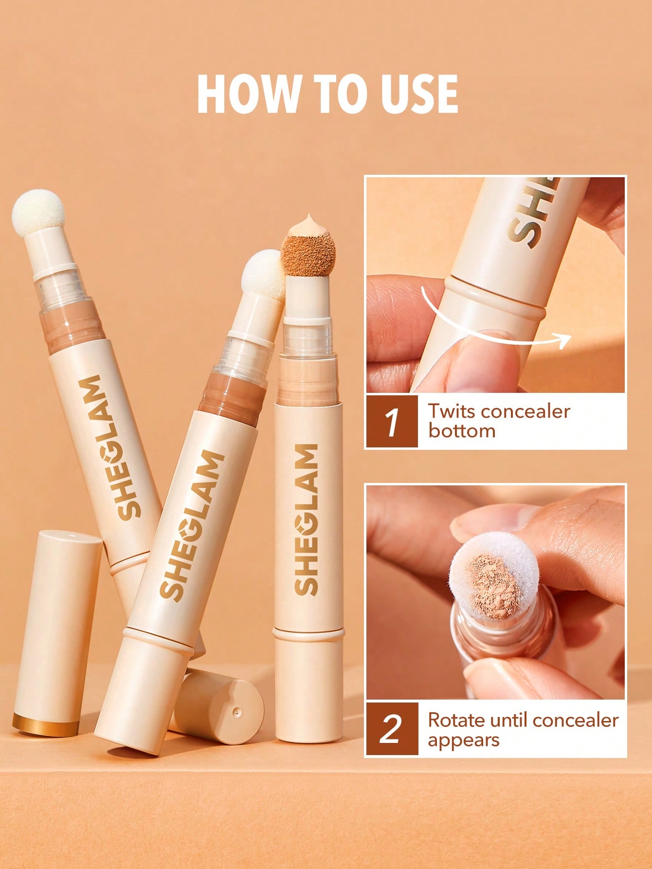 SHEGLAM كونسيلر معزز للبشرة-إسفنجة فاتحة-رأس تطبيق-كونسيلر سائل غير لامع-مصحح لوني يدوم طويلاً-كونسي