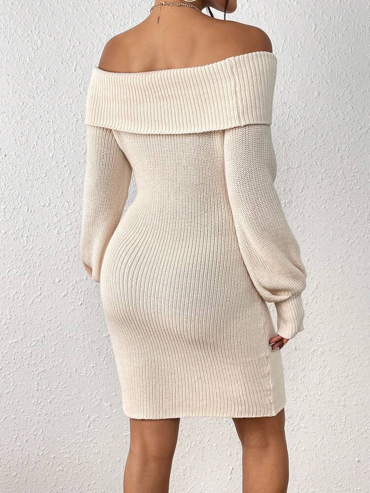 Foldover Off Shoulder Sweater Dress Fall Cloth For Women