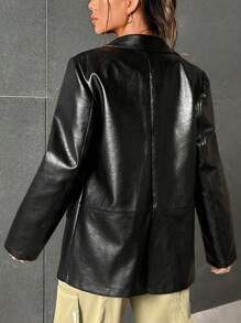 SHEIN EZwear Lapel Neck Patent Blazer - Black - View 2