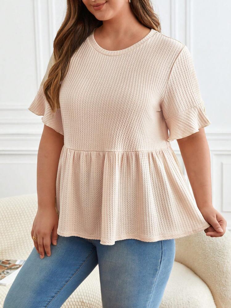 SHEIN Frenchy Talla grande Camiseta de manga con volante peplum - Albaricoque - Añade 4