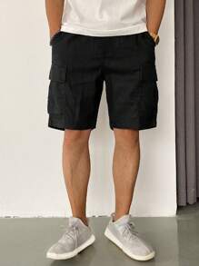 Manfinity Hypemode Men Flap Pocket Drawstring Waist Loose Cargo Shorts - Black - View 3