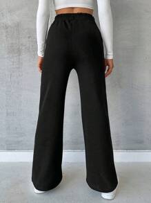 RueChic Letter Graphic Elastic Waist Sweatpants - Black - View 2