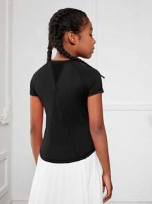 SHEIN Tween Girl Solid Round Neck Active Tee