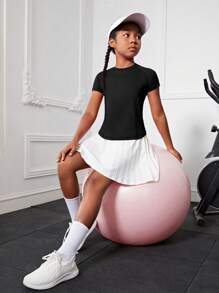 SHEIN Tween Girl Solid Round Neck Active Tee