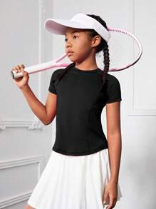 SHEIN Tween Girl Solid Round Neck Active Tee