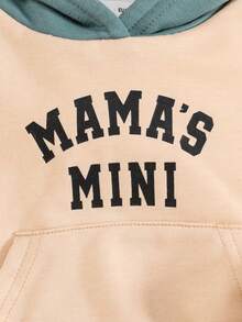 SHEIN 男婴字母图案袋鼠口袋落肩卫衣 - 卡其色 - 查看 5