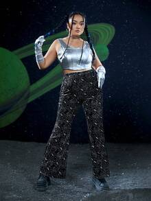 Rick and Morty X SHEIN Plus Allover Print Flare Leg Pants - Multicolor - View 5