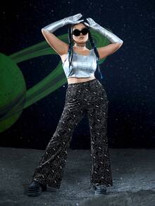 Rick and Morty X SHEIN Plus Allover Print Flare Leg Pants - Multicolor - View 6