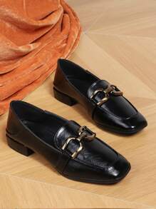 Mocasines de mujeres de punta cuadrada bajo tacón - Negro - Ver 3