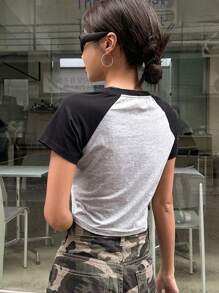 DAZY In Sao Tay Raglan Áo phông Crop - màu đen - Xem 7