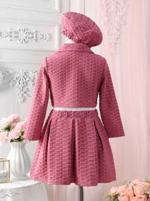 SHEIN 女小童素色夾克&褶皺半身裙&背心上衣&帽 - 粉色 - 查看 2