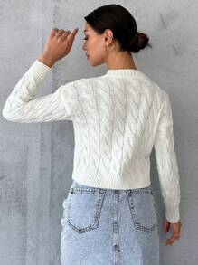 RueChic Solid Cable Knit Drop Shoulder Sweater - White - View 2