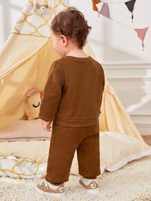 SHEIN 男嬰卡通圖案衛衣和衛褲 - 棕色 - 查看 4