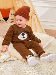 SHEIN 男嬰卡通圖案衛衣和衛褲 - 棕色 - 查看 9